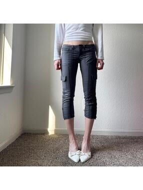Vintage authentic rare y2k super low rise grey khaki cropped cargo pants
